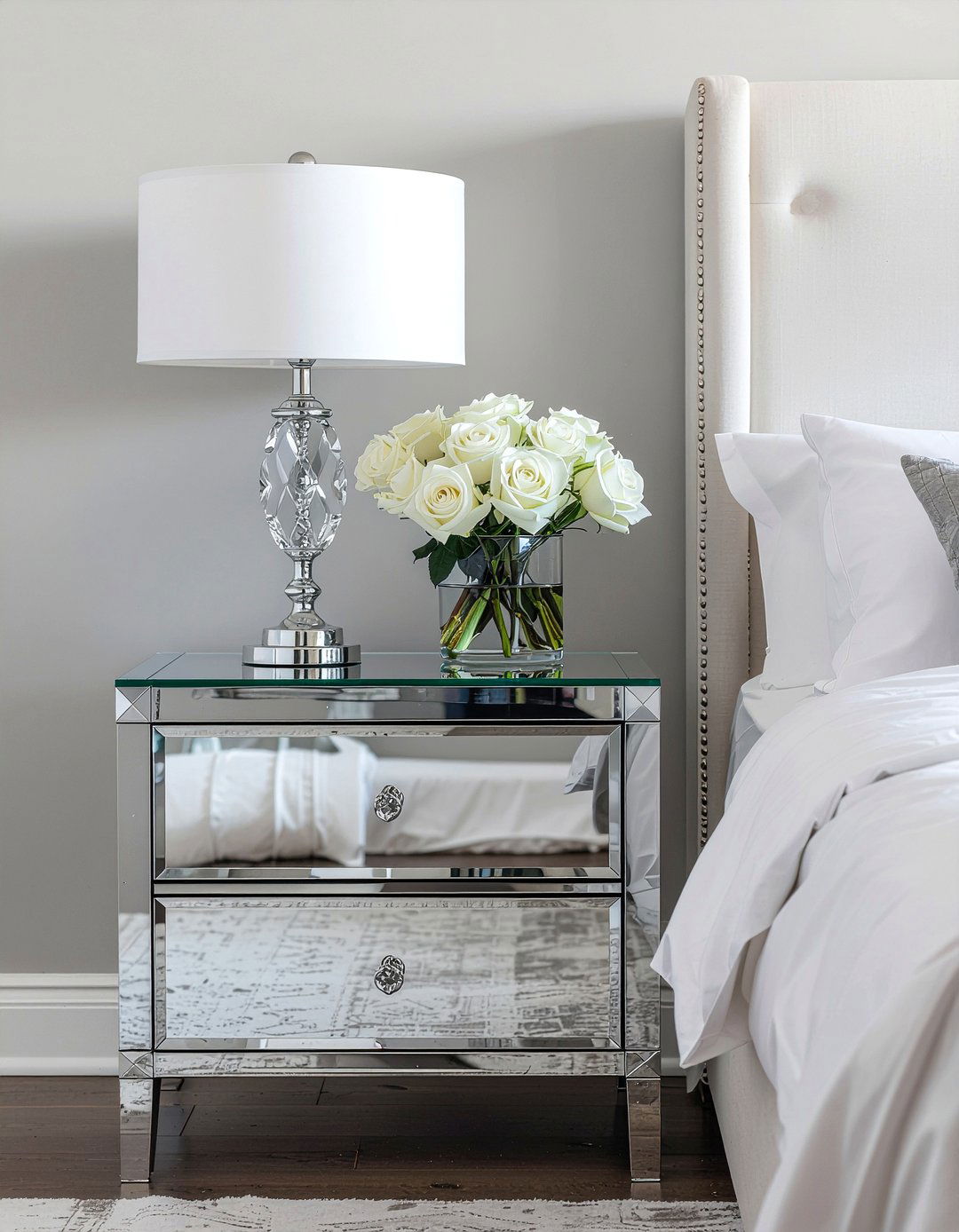 Mirrored nightstand - 30 glam bedroom ideas