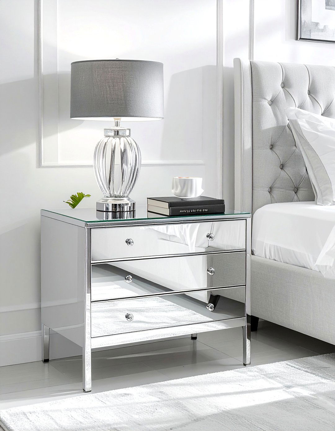 Mirrored nightstand - 30 glam home decor ideas