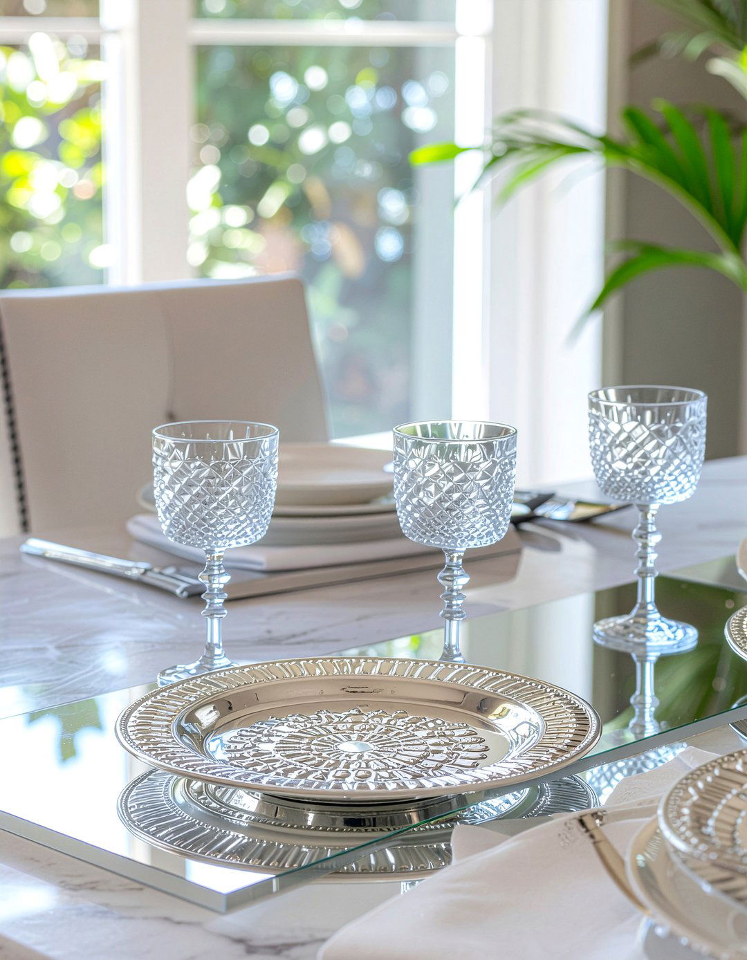 Mirrored passover table tray - 30 Passover seder dining room ideas