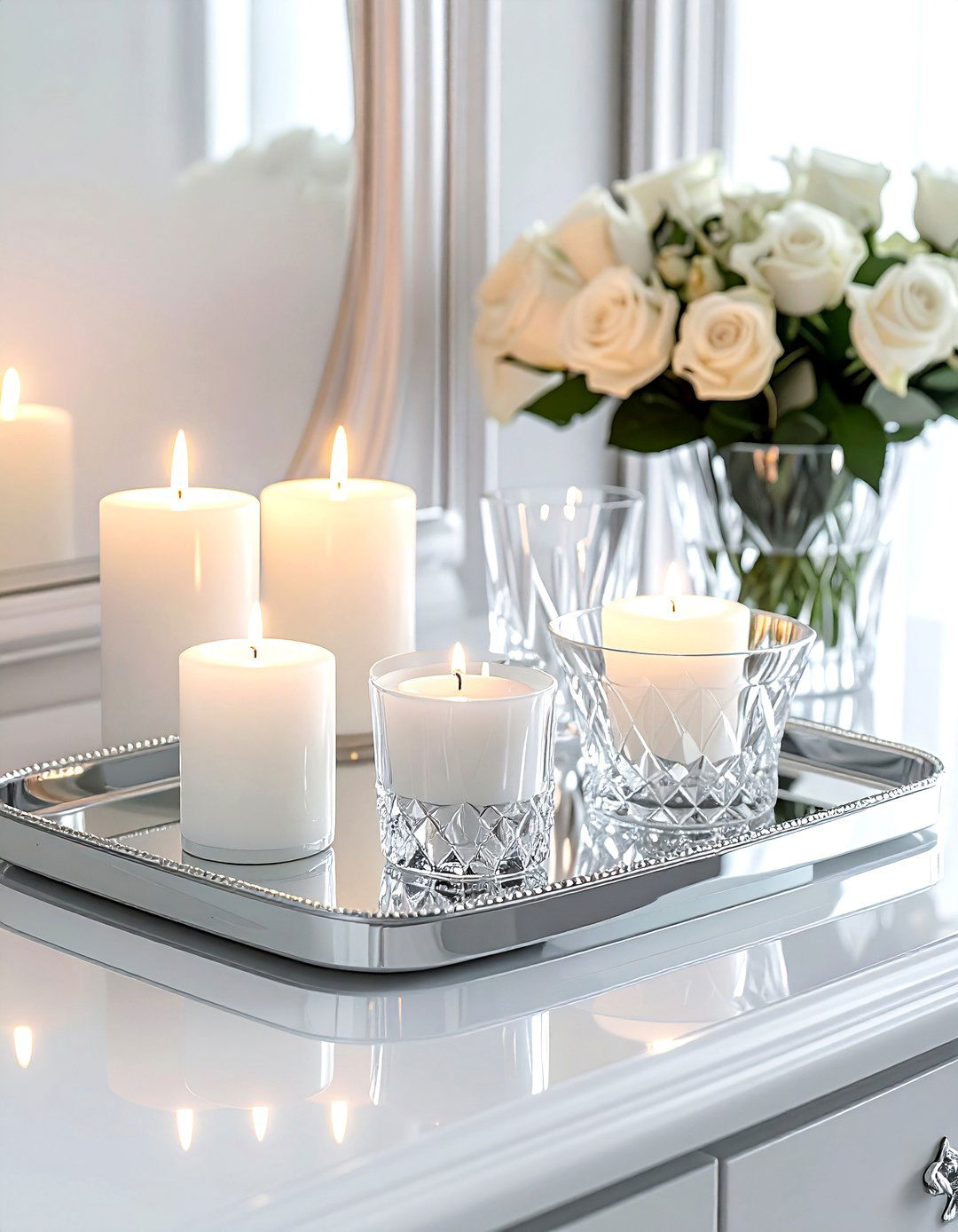 Mirrored tray candle display - 30 candle arrangement ideas