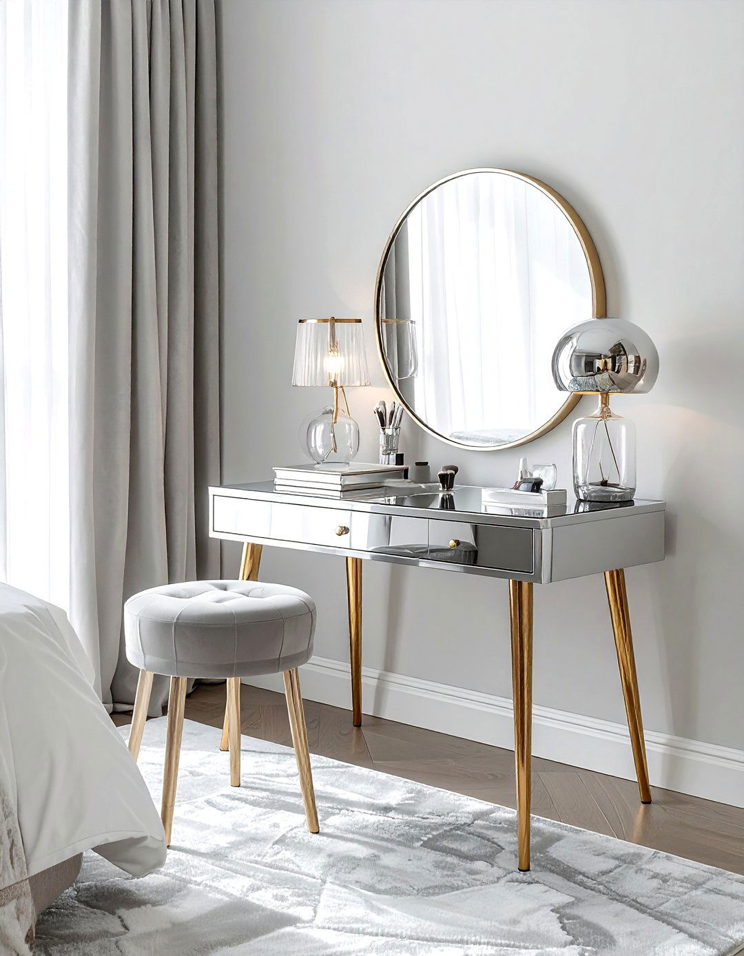 Mirrored vanity desk bedroom - 30 mid-century glam bedroom ideas