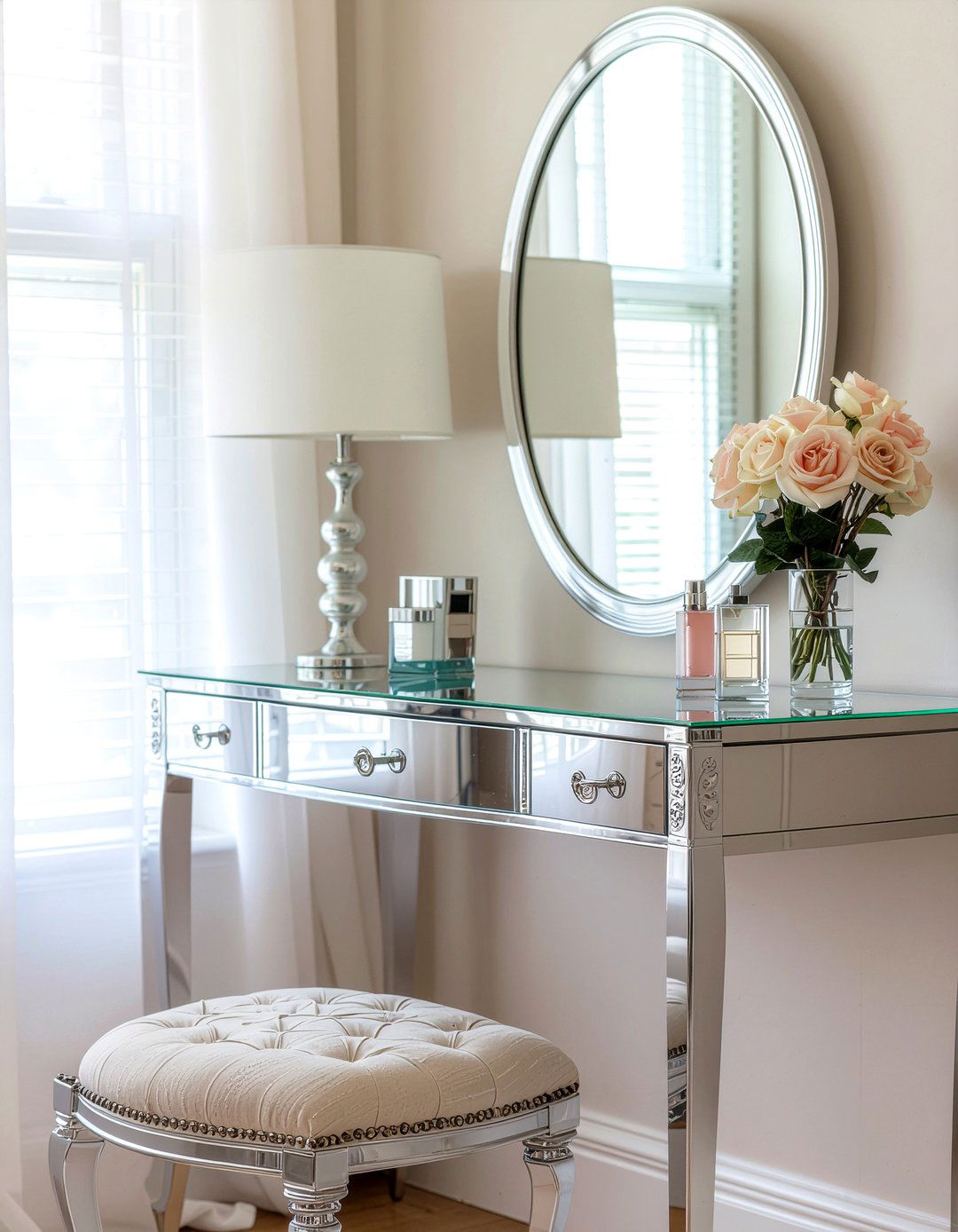 Mirrored vanity table - 30 glam bedroom ideas