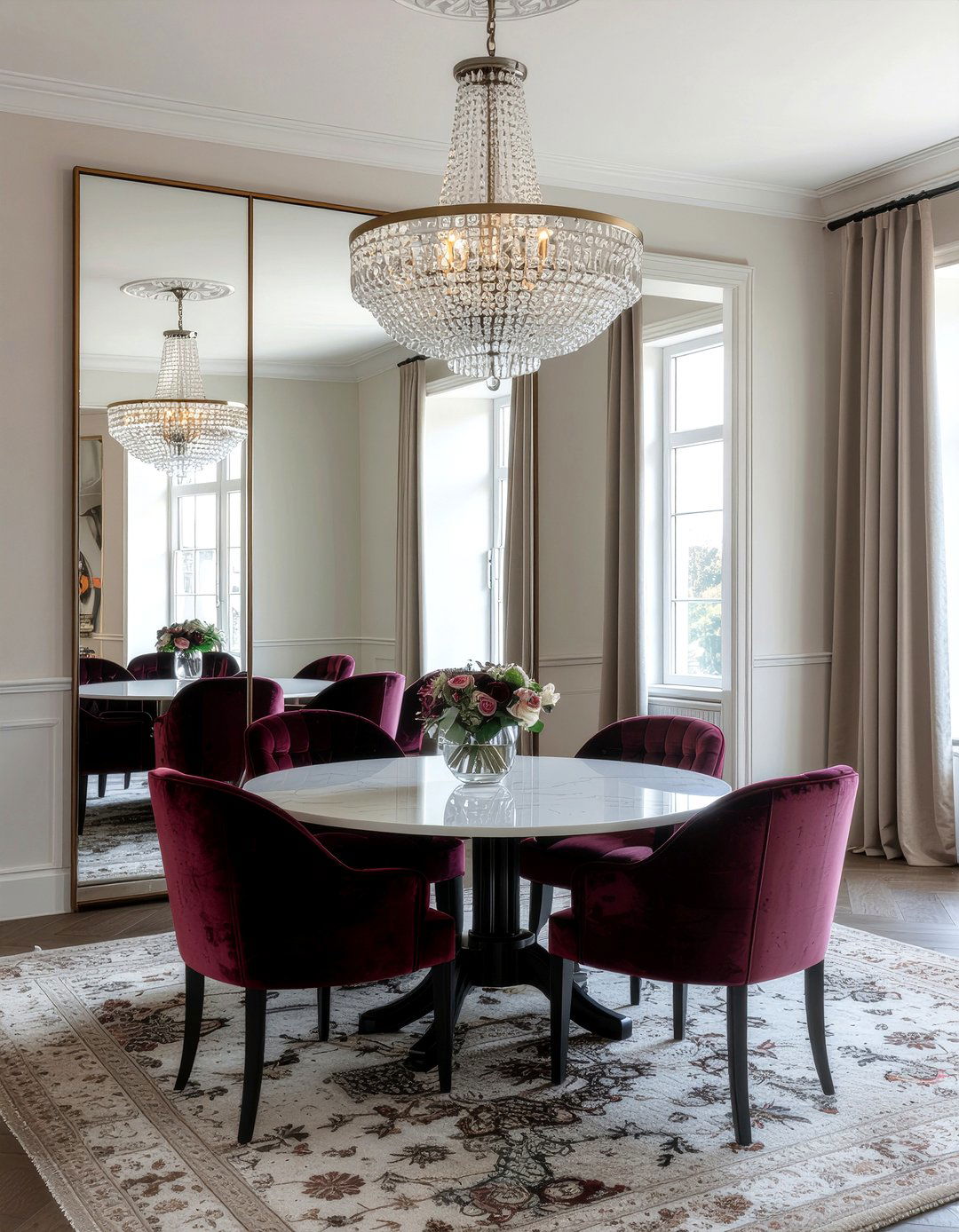 Mirrored wall dining decor - 30 luxury dining room ideas