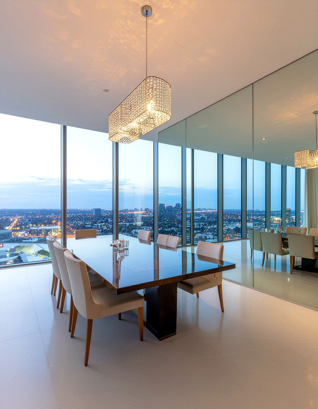 Mirrored wall dining room - 30 penthouse dining room ideas