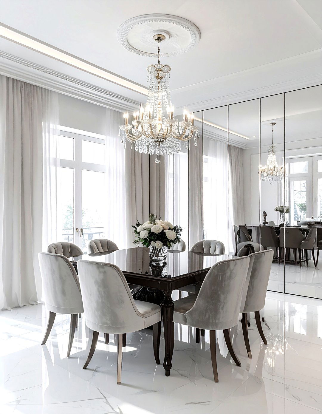 Mirrored wall dining room - 30 luxurious dining room ideas