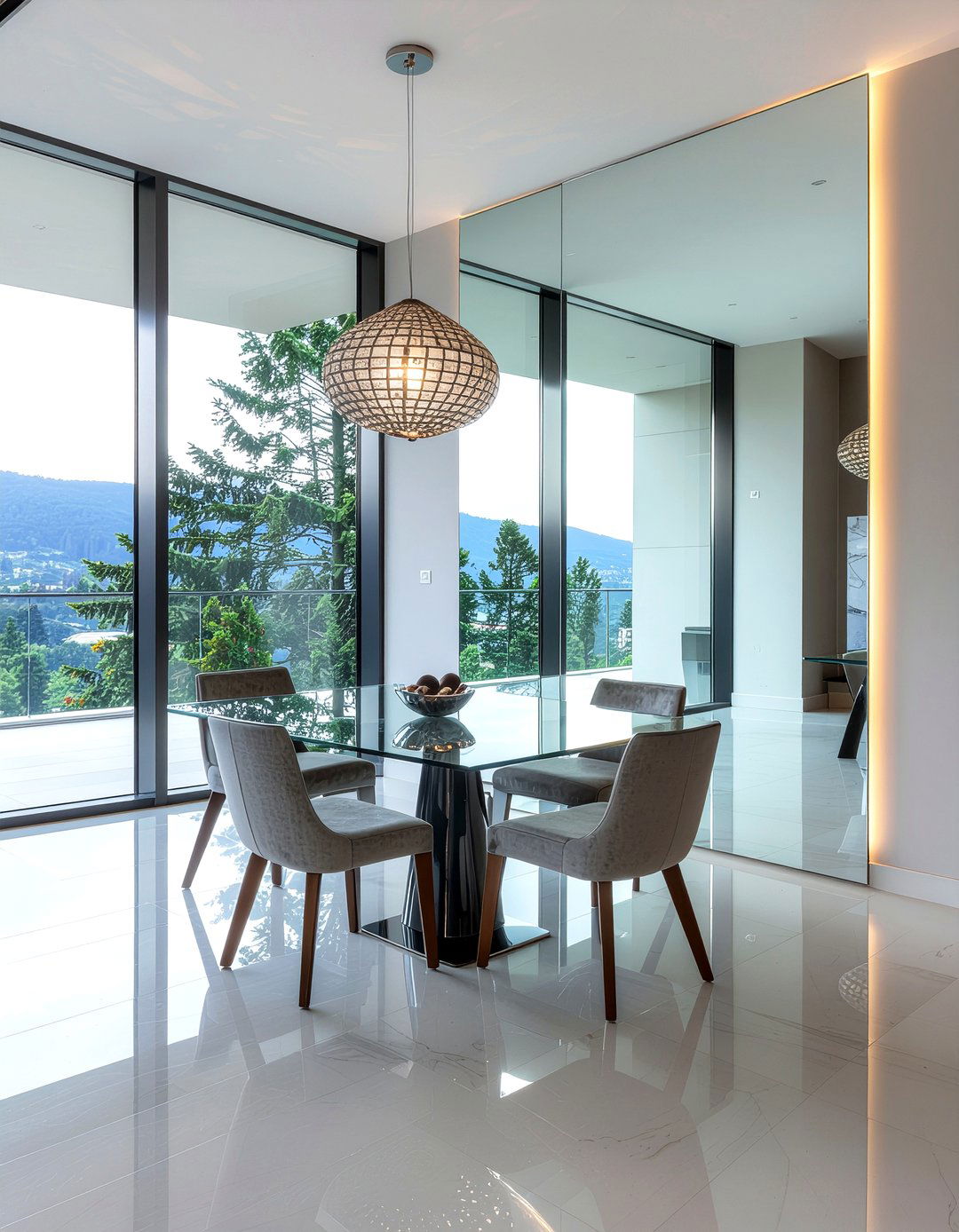 Mirrored wall dining room
