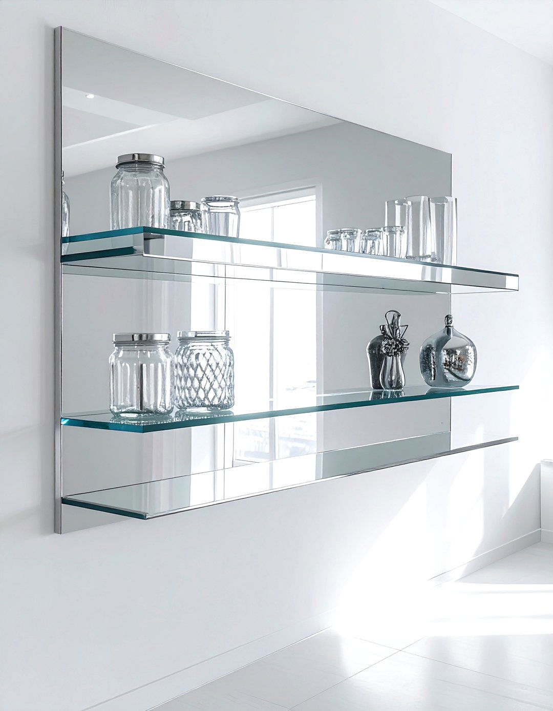 Mirrored wall shelves - 30 bathroom wall shelving ideas