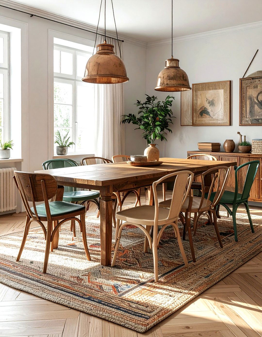 Mismatched Dining Chairs - 30 boho dining room ideas