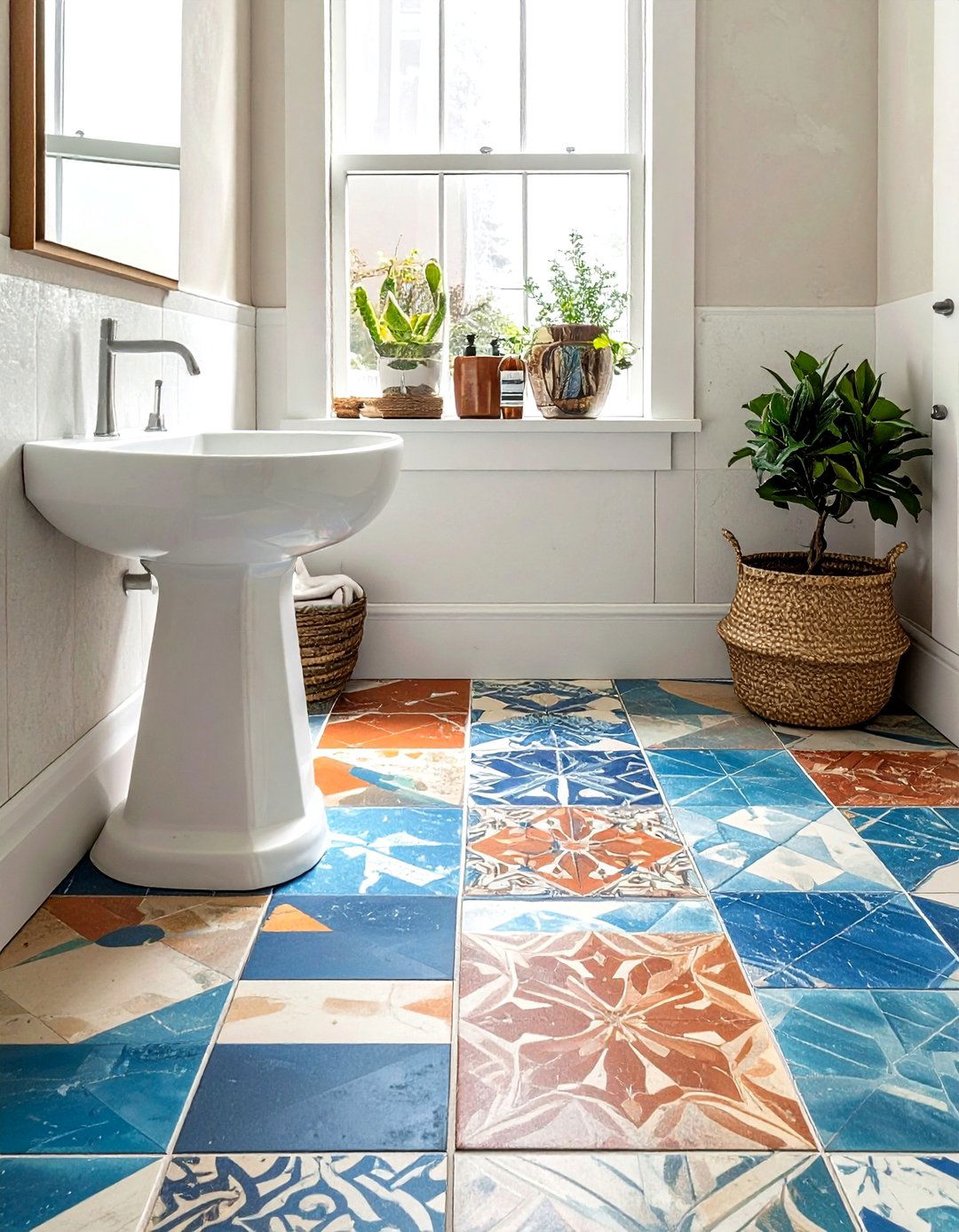 Mismatched Floor Tiles - 30 eclectic bathroom ideas