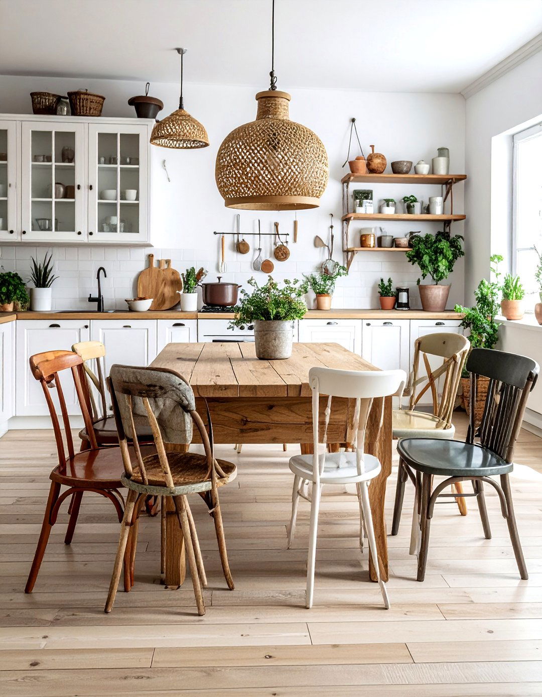 Mismatched Kitchen Chairs - 30 Bohemian kitchen ideas