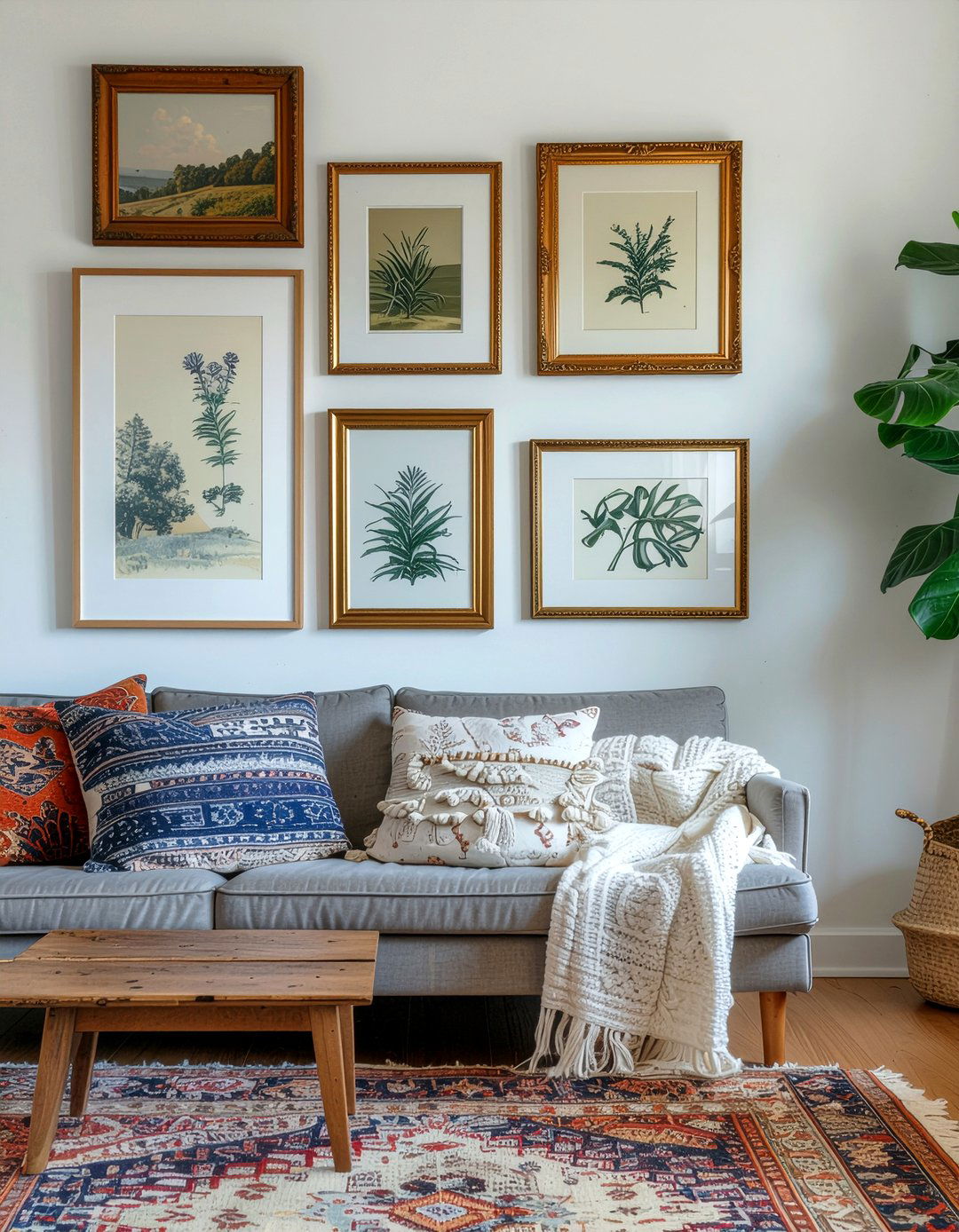 Mismatched Vintage Frames - 30 shabby chic living room ideas