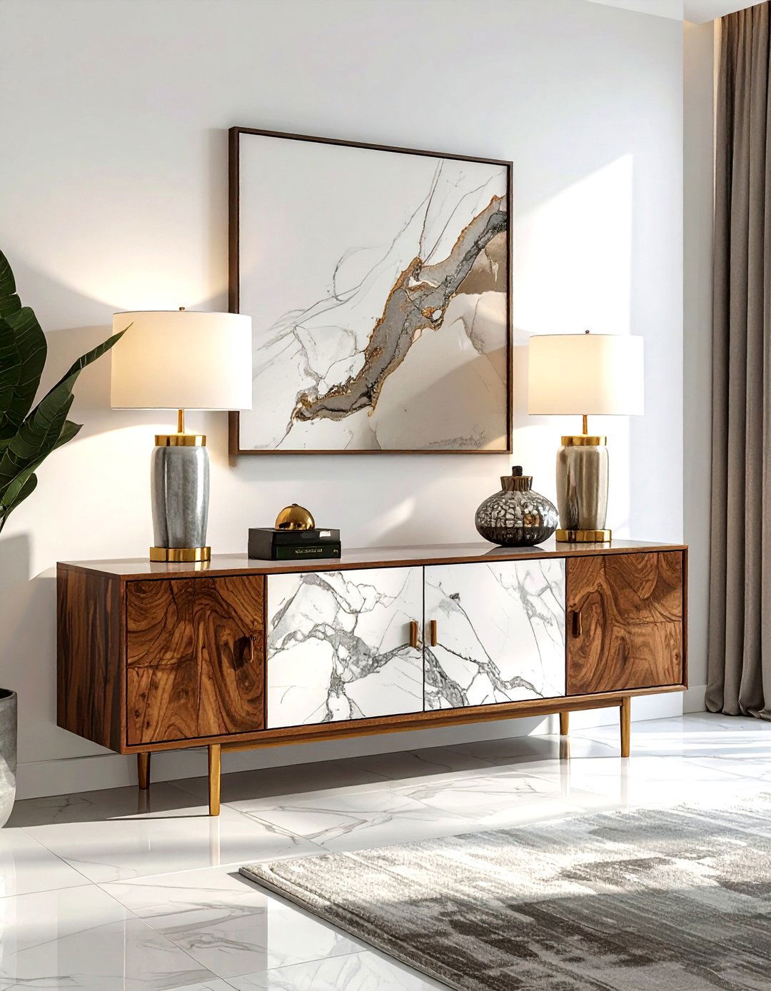 Mixed Material Credenza - 30 mid-century buffet dining room ideas