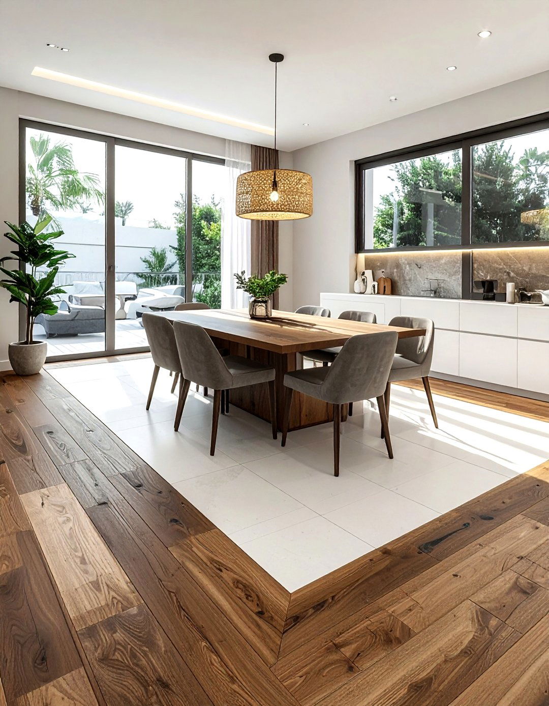 Mixed Material Floor - 30 dining room flooring ideas