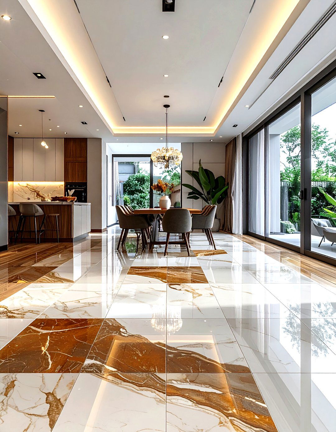 Mixed Material Floor - 30 dining room floor design ideas