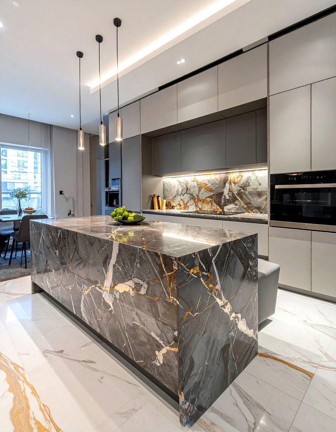 Mixed Metal Veined Stone - 30 veined countertop kitchen ideas