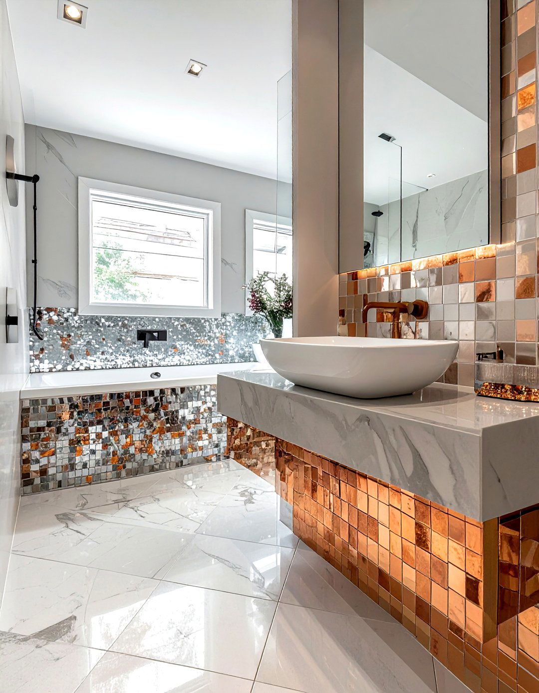 Mixed Metallic Mosaic Tile - 30 bathroom floor design ideas