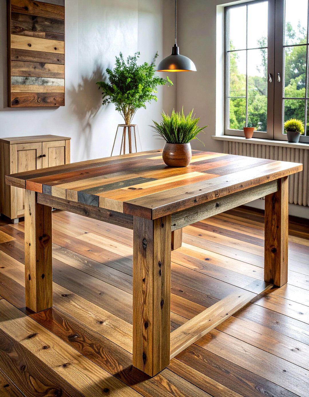 Mixed Species Wood Table - 30 reclaimed wood dining room ideas