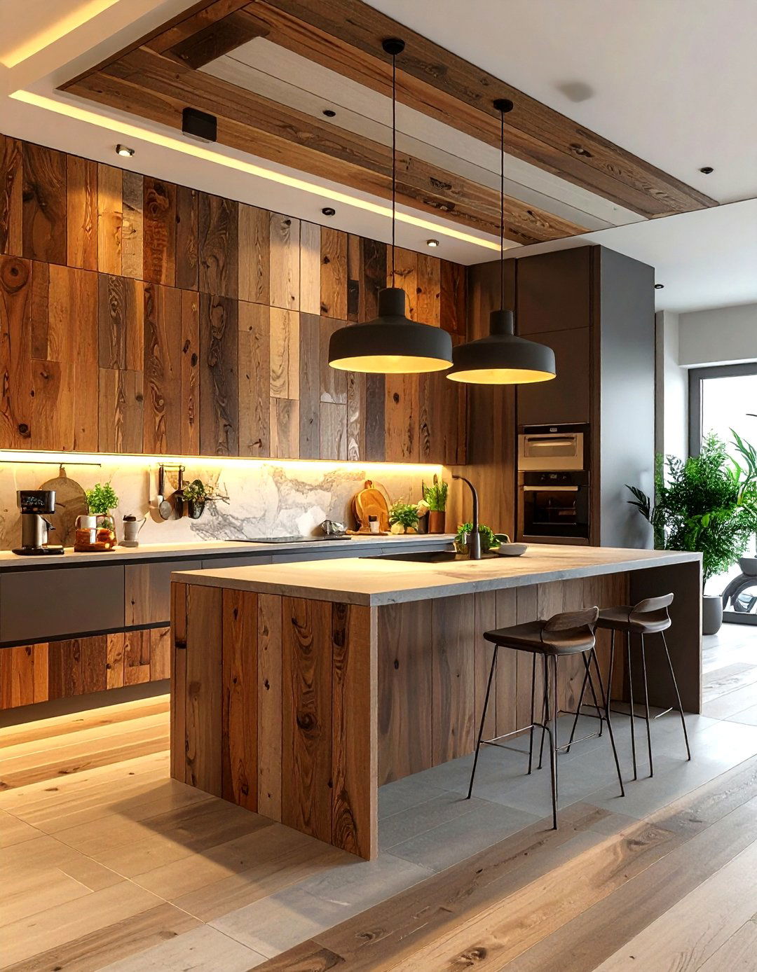 Mixed Wood Tone Wall - 30 kitchen wood wall ideas