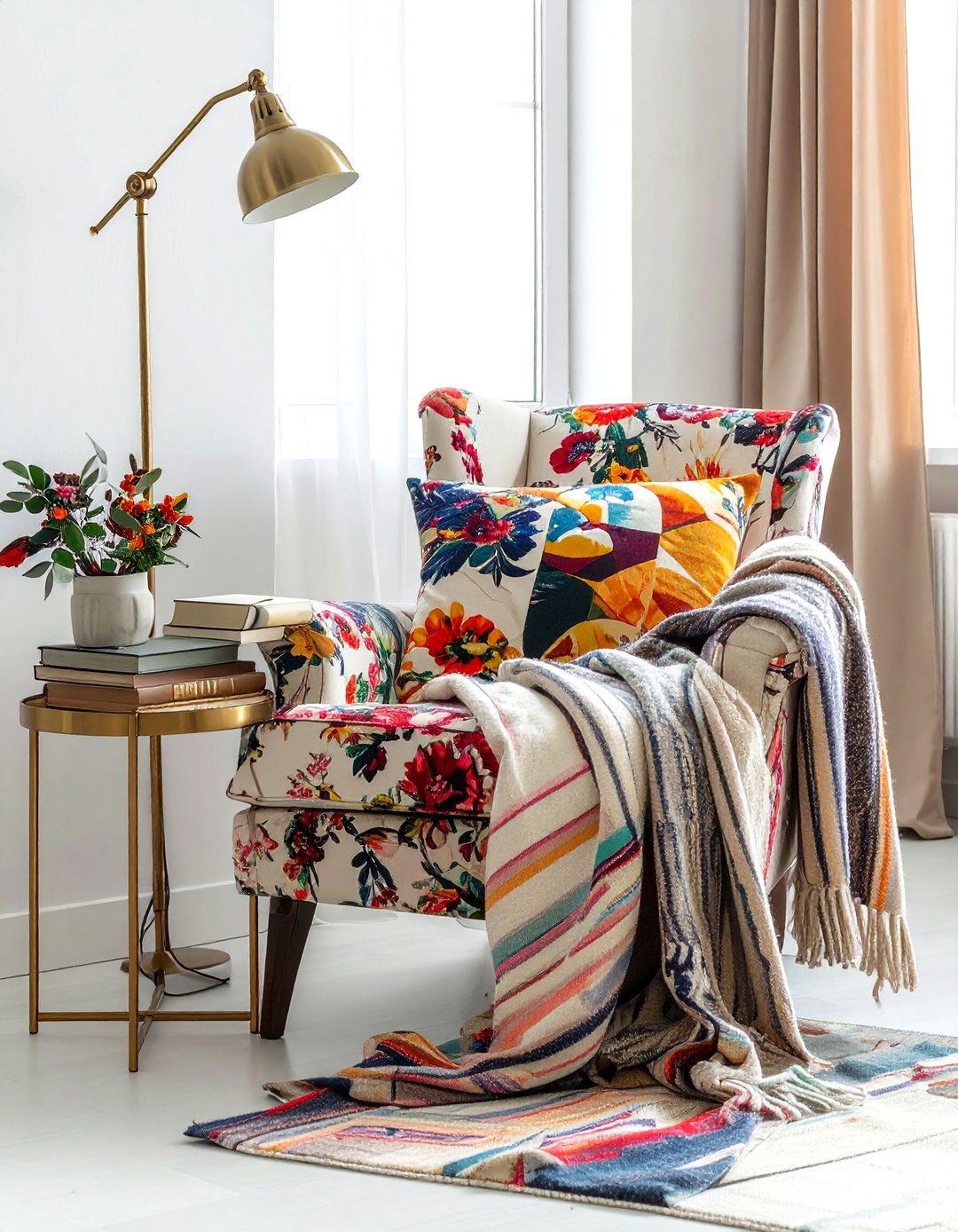 Mixed print reading nook - 30 maximalist decor ideas