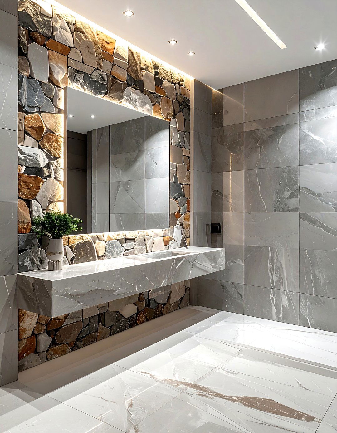 Mixed stone mosaic border - 30 stone mosaic bathroom ideas