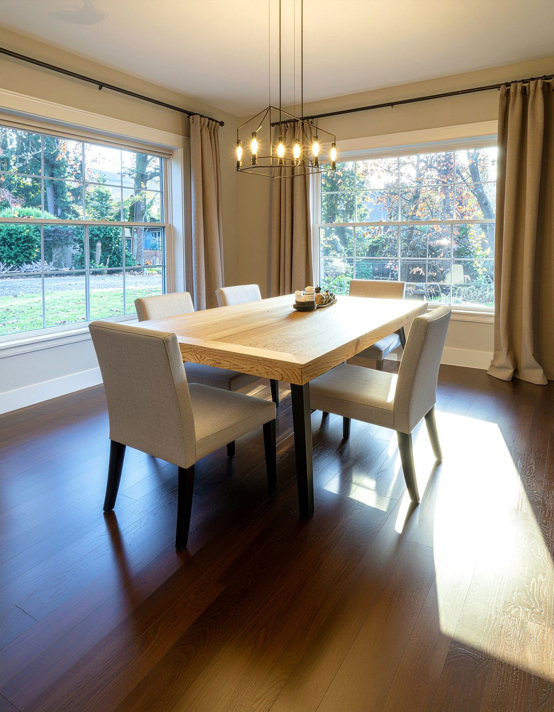 Mixed wood flooring and dining furniture - 30 dining room finish mixing ideas