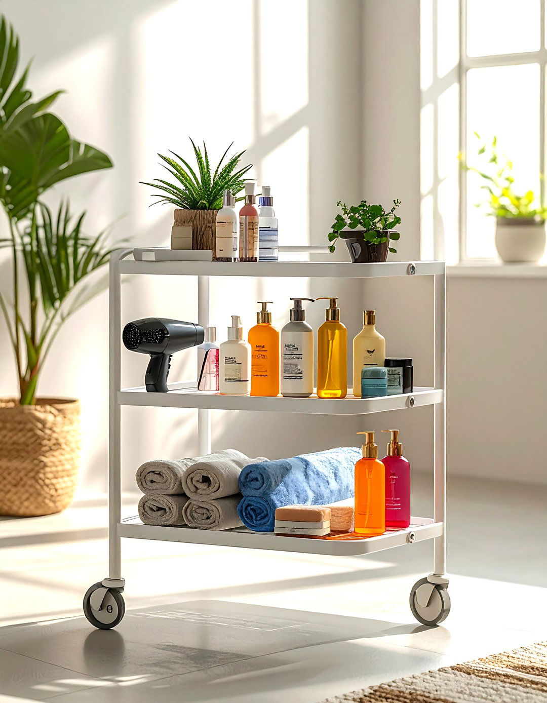 Mobile utility cart setup - 30 bathroom storage solutions