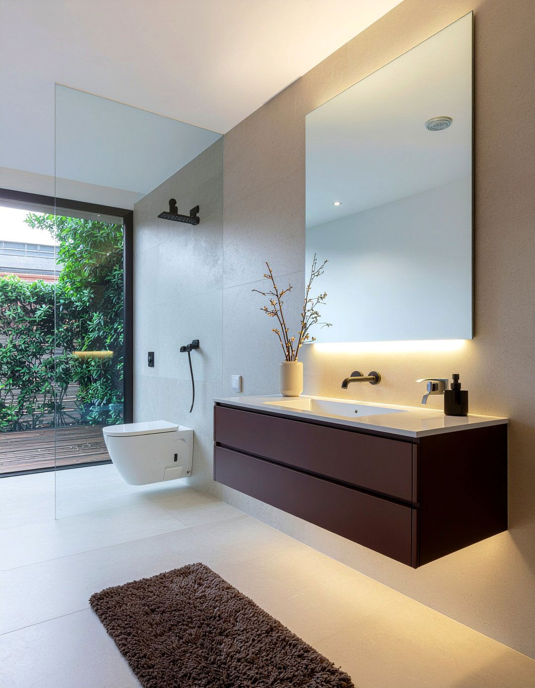 Mocha floating vanity - 30 mocha bathroom ideas