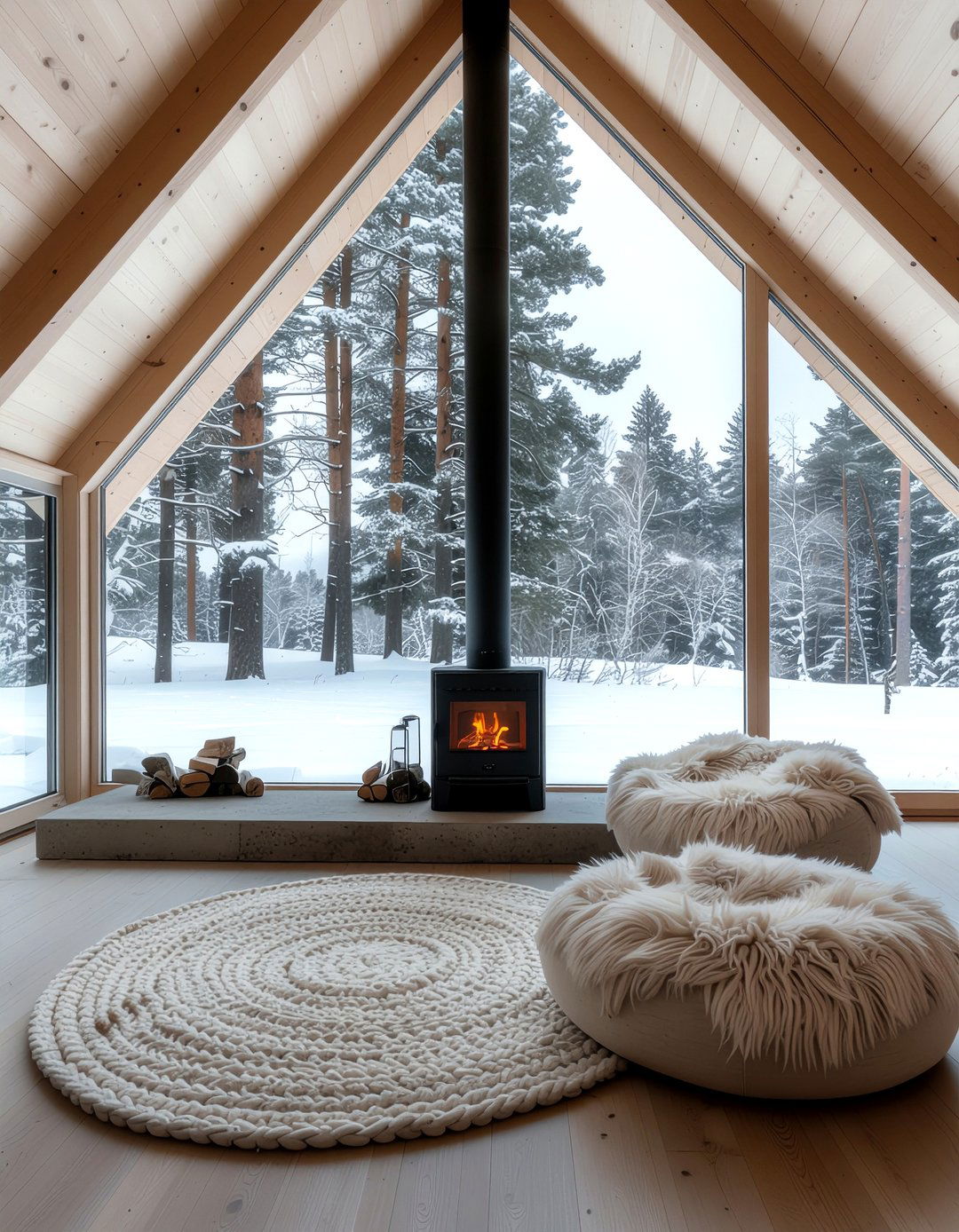 Modern A frame living room fireplace - 30 living room A-frame ideas