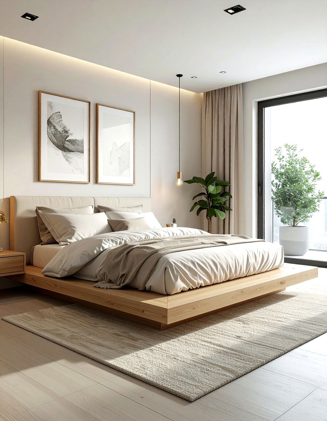 Modern Bedroom With Platform Bed - 30 scandinavian cream bedroom ideas