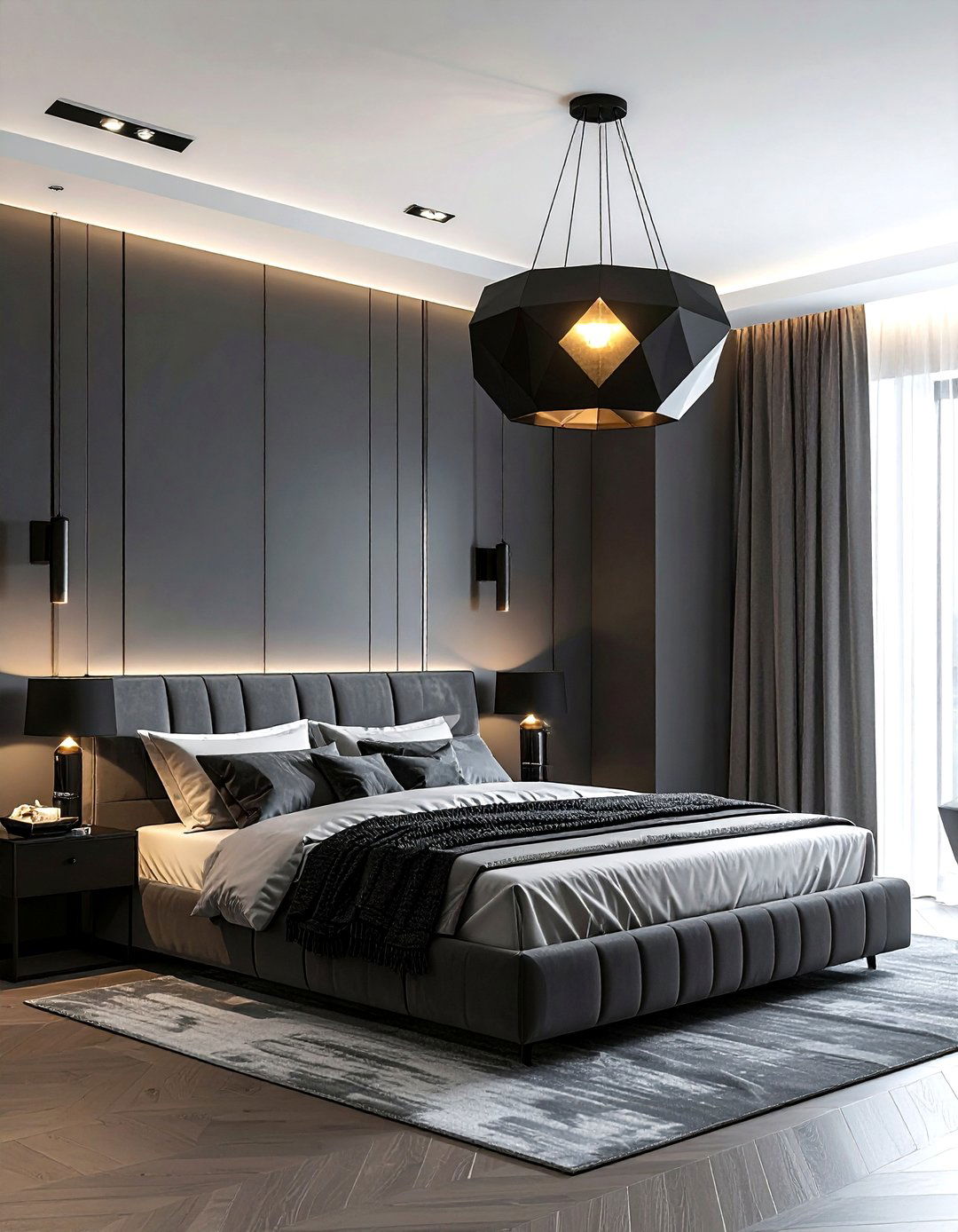 Modern Black Lighting - 30 contemporary black bedroom ideas