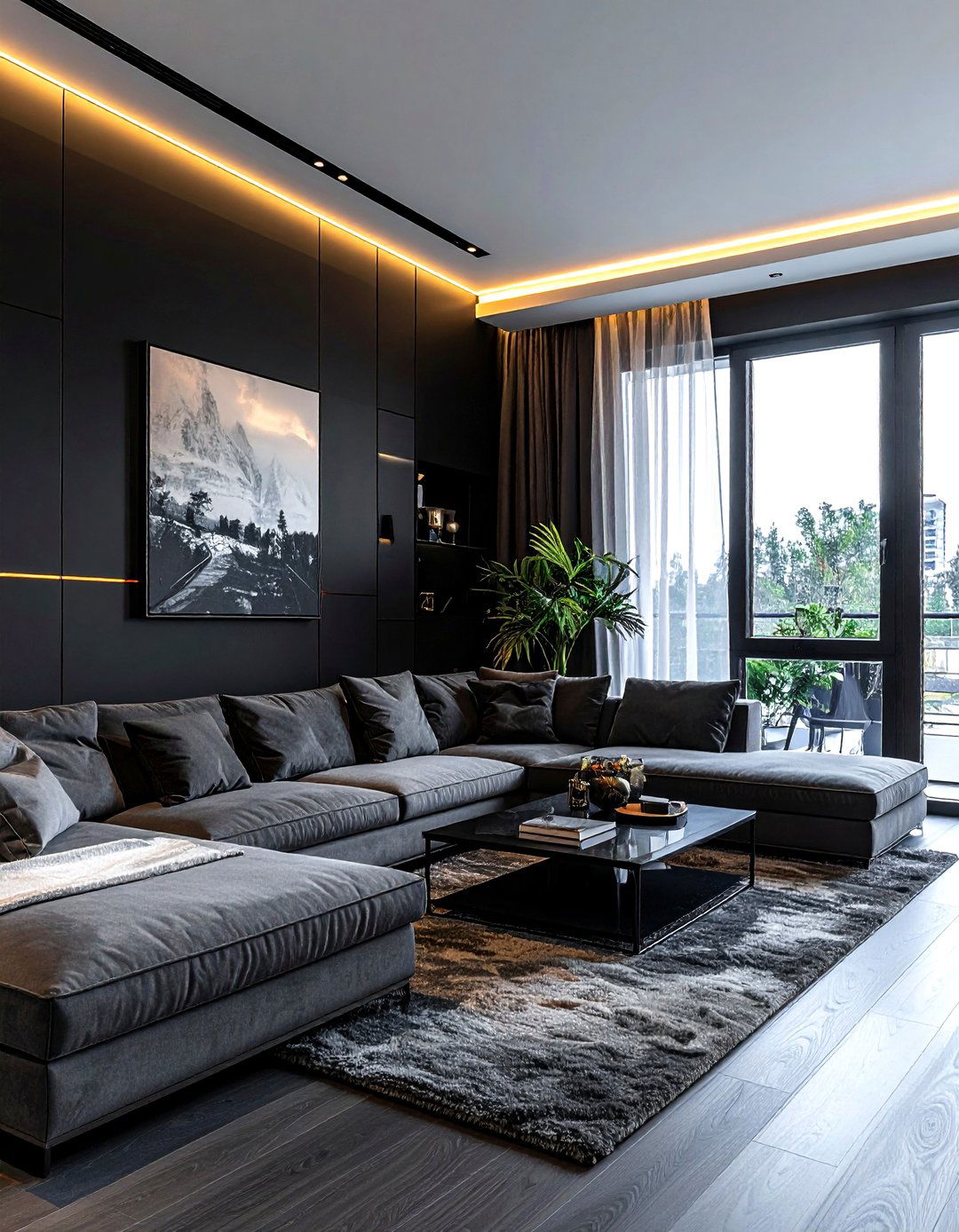 Modern Black Living Room - 30 living room black walls