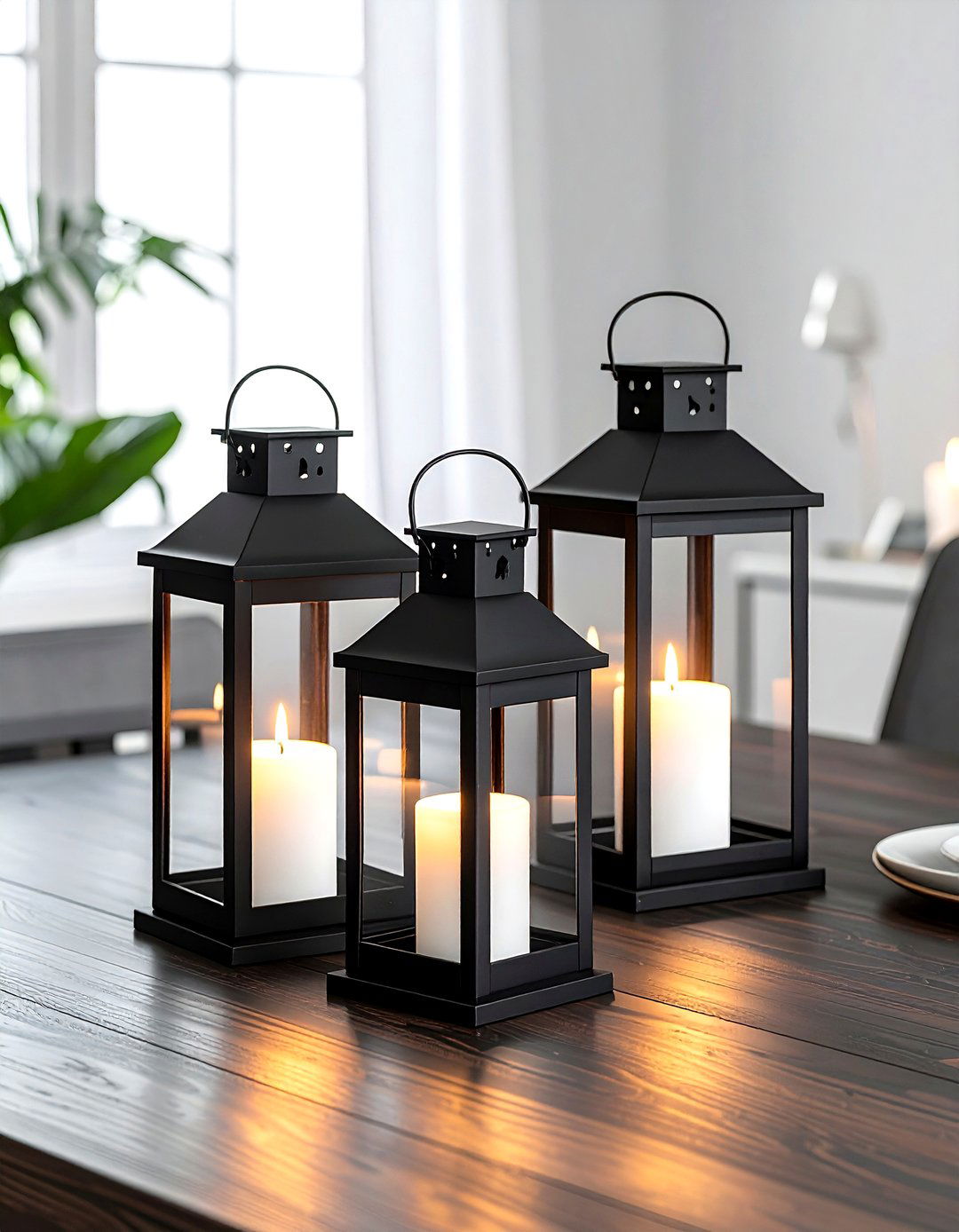 Modern Black Metal Lanterns - 30 lantern centerpiece dining ideas