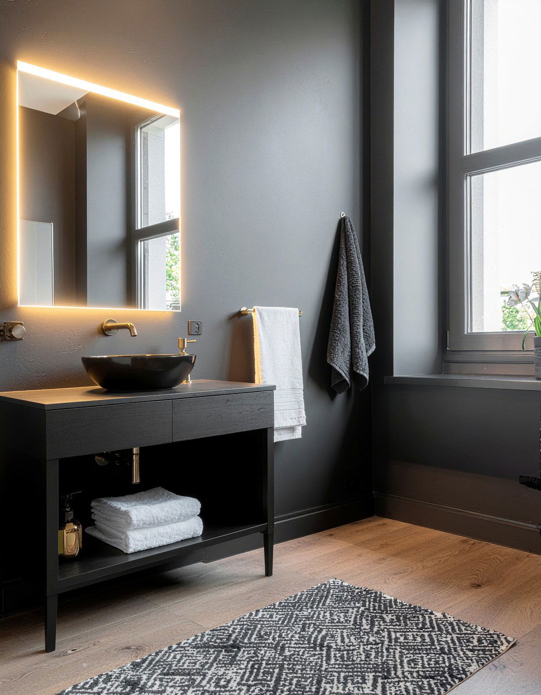 Modern Black Powder Room - 30 matte black bathroom ideas