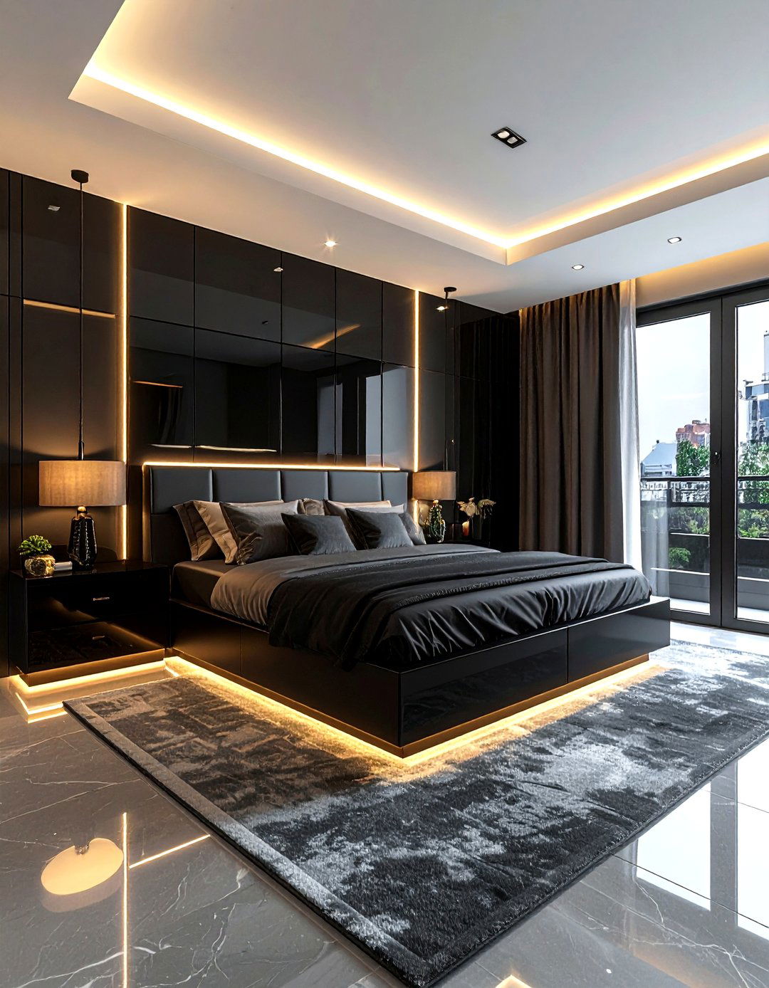 Modern Black Suite - 30 dark black bedroom ideas