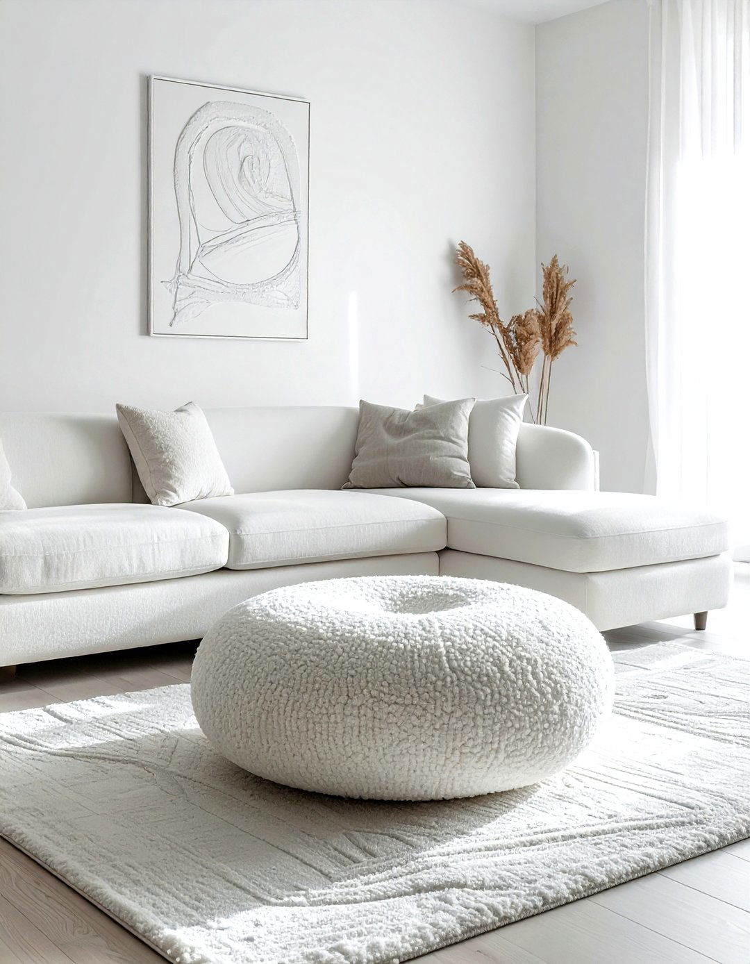 Modern Boucle Pouf - 30 living room pouf seating ideas