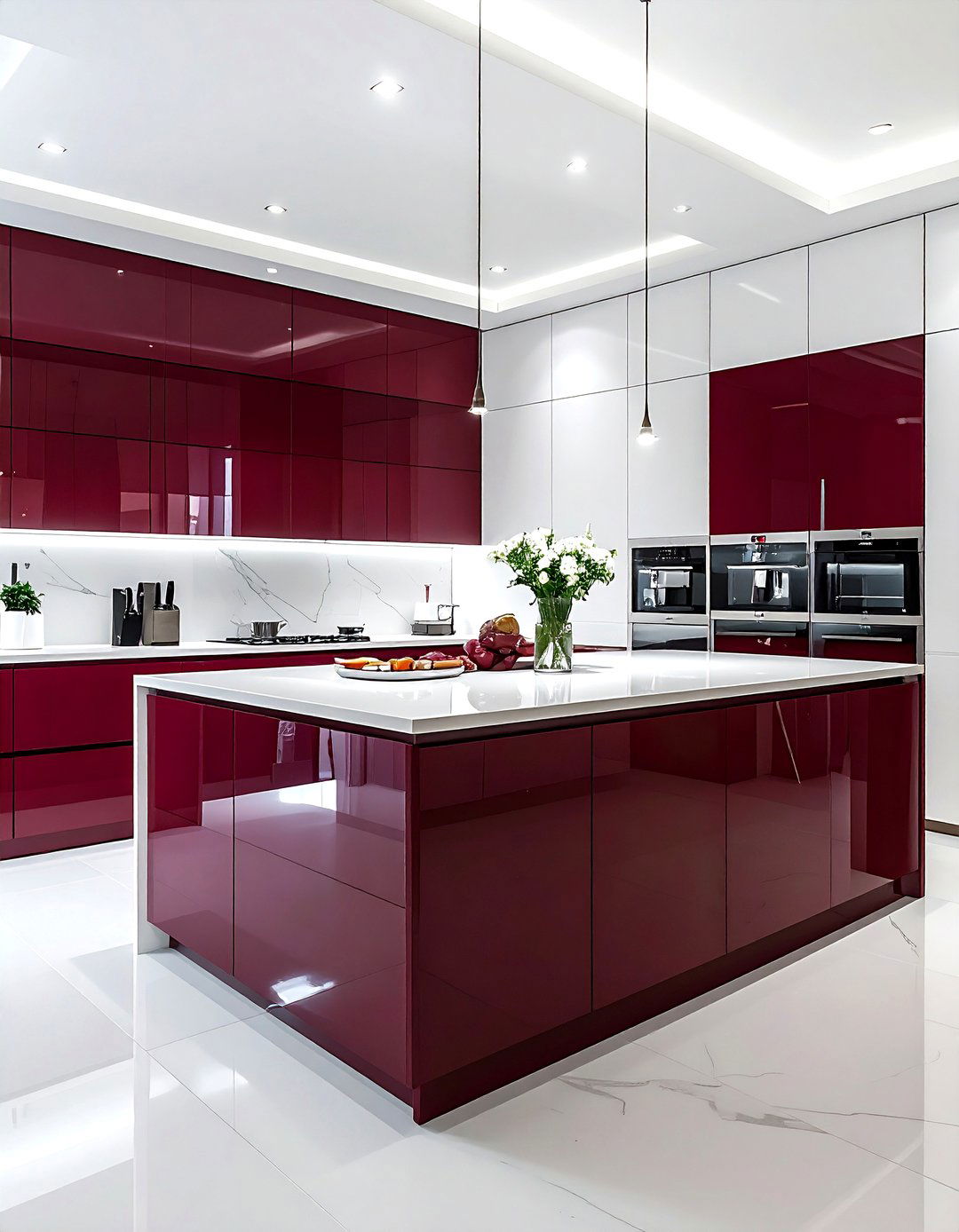 Modern Burgundy Kitchen Island - 30 burgundy kitchen color schemes