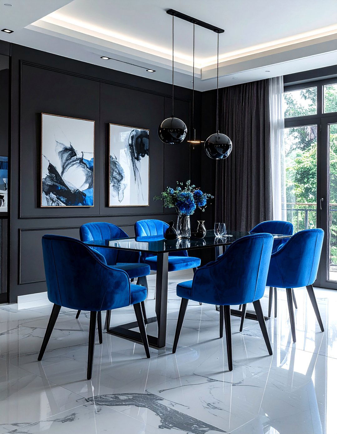 Modern Charcoal And Blue Dining Room - 30 blue and gray dining room ideas