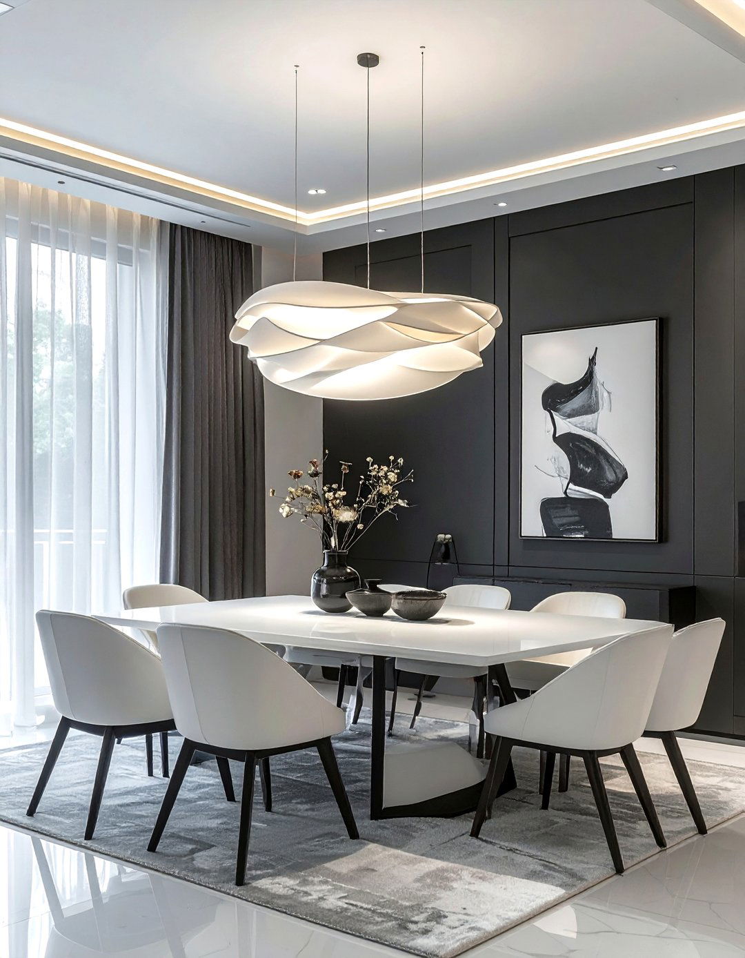 Modern Charcoal White Lighting Dining Room - 30 charcoal and white dining room ideas