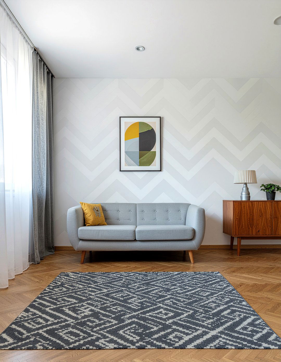 Modern Chevron Striped Wall - 30 living room striped wall ideas