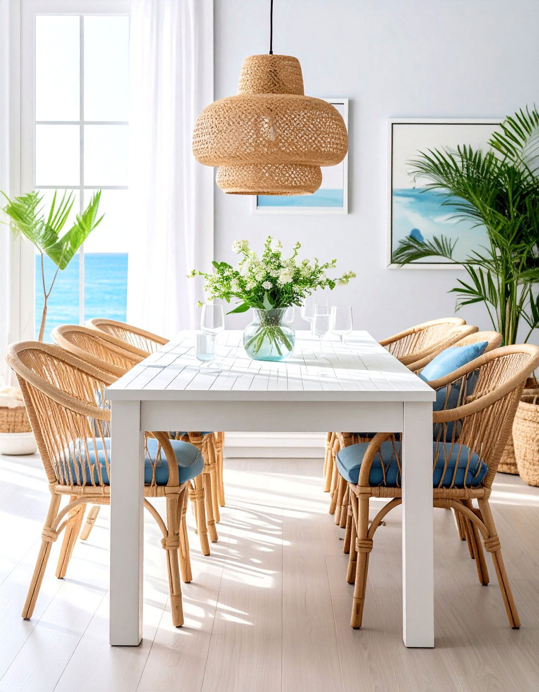 Modern Coastal Dining Room - 30 rattan dining room ideas