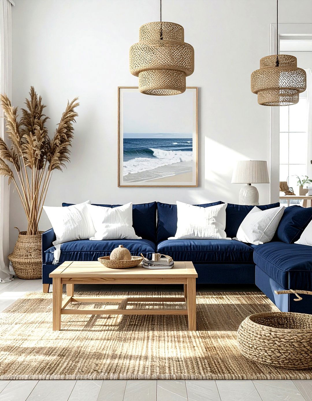 Modern Coastal Living Room - 30 navy and white living room ideas