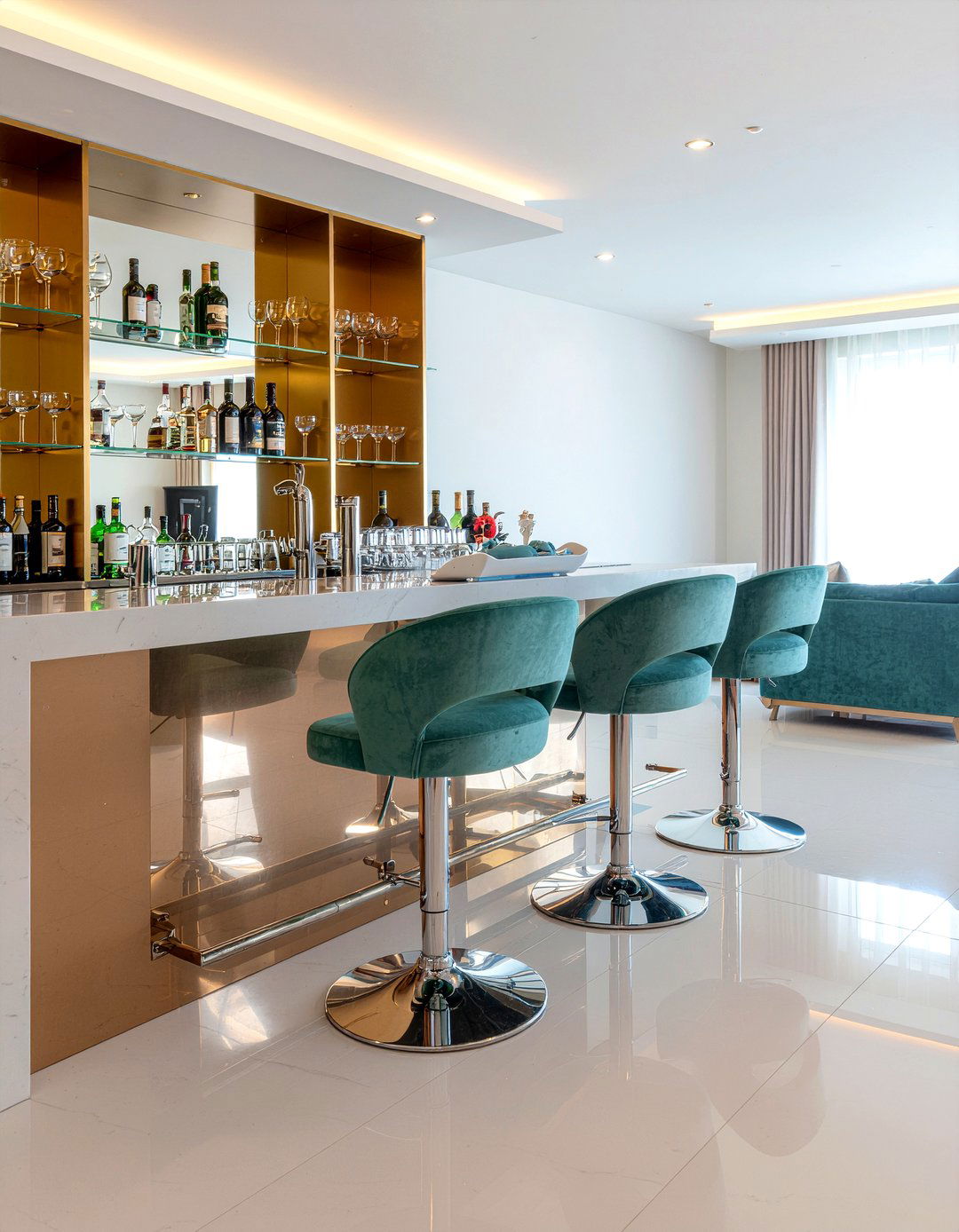 Modern Corner Bar - 30 living room anchor piece ideas