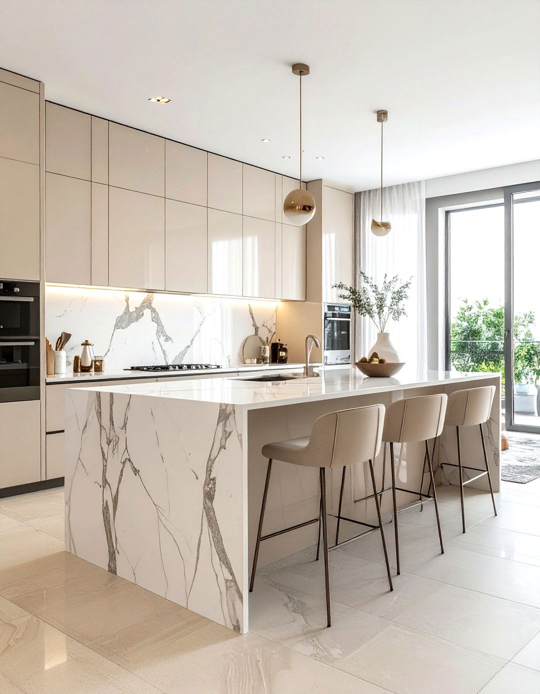 Modern Cream Kitchen With White Marble - 30 cream and white kitchen ideas