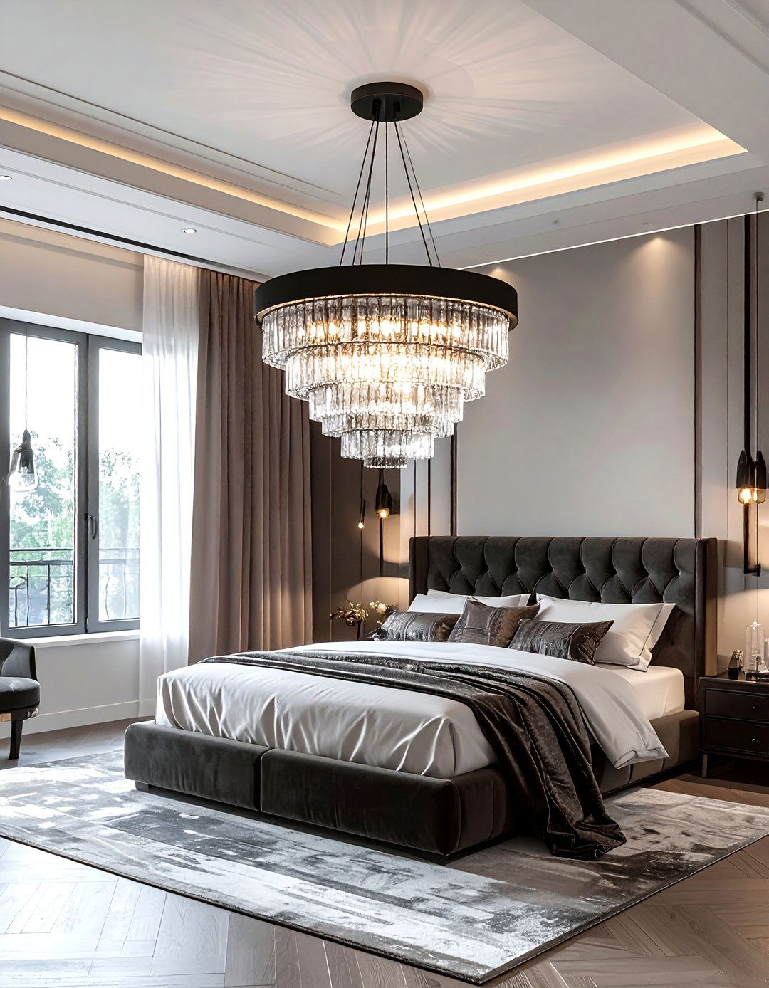 Modern Crystal Chandelier - 30 bedroom statement piece ideas