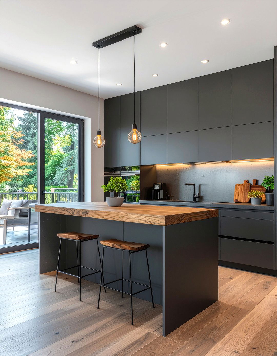 Modern Dark Gray Kitchen With Wood Accents - 30 dark gray kitchen ideas