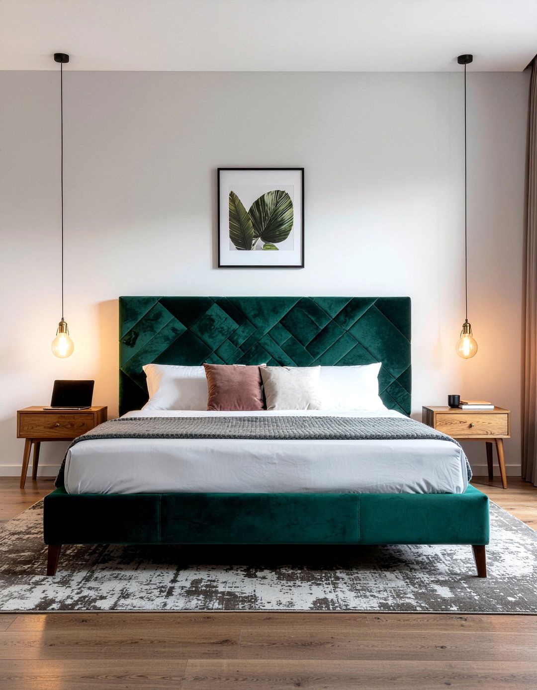 Modern Geometric Velvet Headboard - 30 bedroom velvet headboards