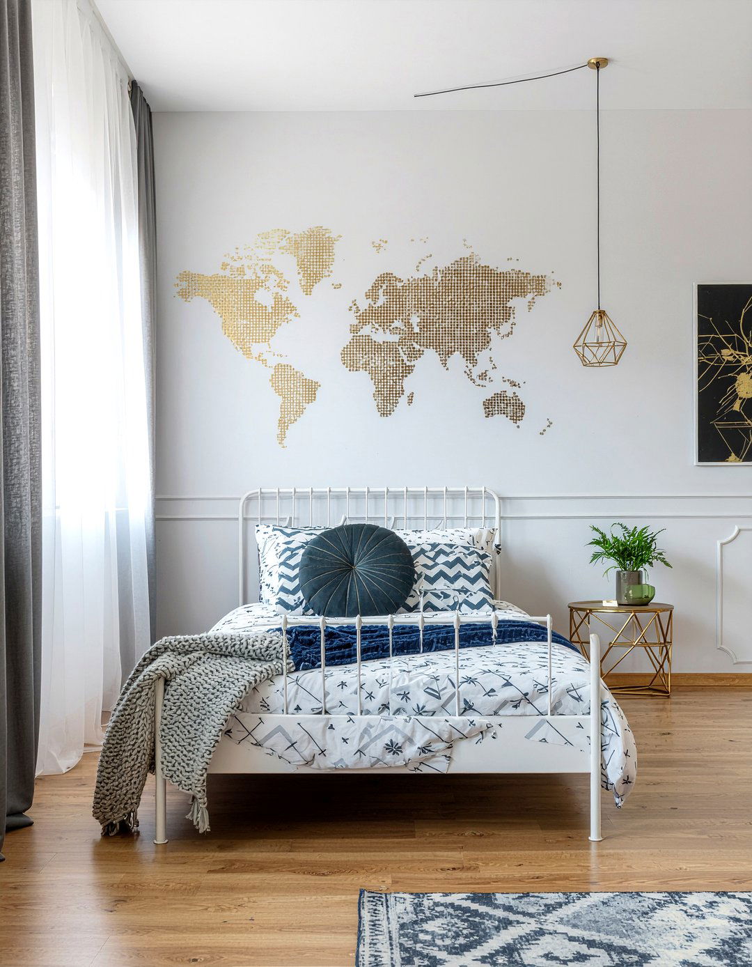 Modern Geometric World Map Decor - 30 world map bedroom ideas