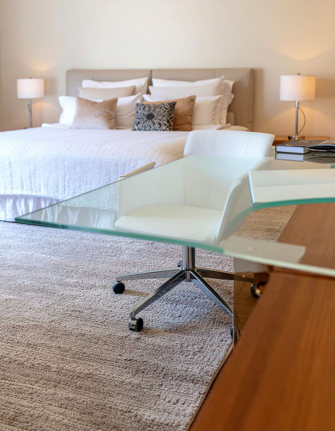 Modern Glass Top Desk - 30 bedroom desk with drawers