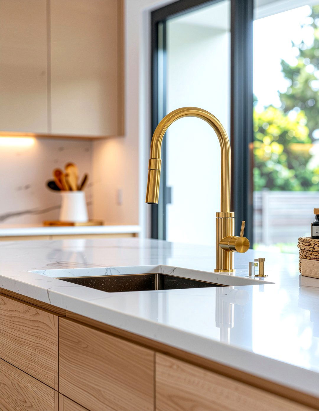 Modern Gold Pull Down Faucet - 30 brass kitchen faucet ideas