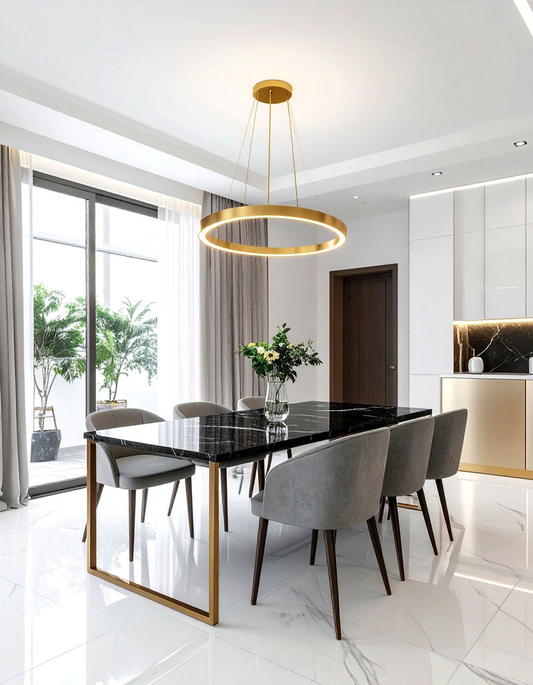 Modern Gold Ring Light - 30 single pendant dining room ideas